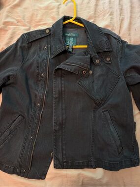 𝅺🌷RALPH Lauren🌷 Dark Denim Asymmetrical Zipper Jacket  